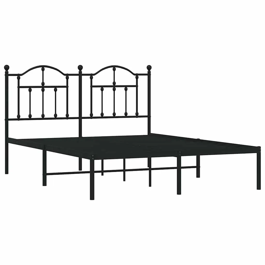 Metal Bed Frame 150x200 cm with Headboard Black Steel Bedroom Furniture