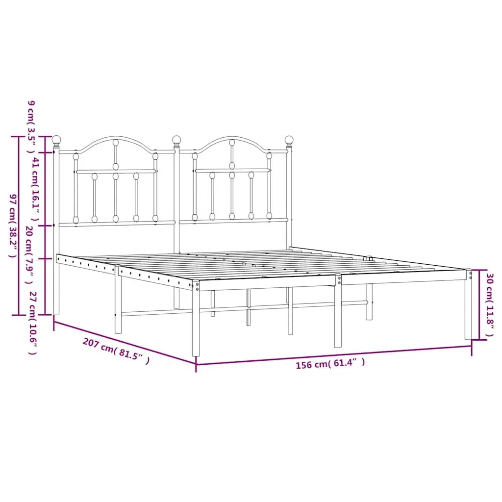 Metal Bed Frame 150x200 cm with Headboard Black Steel Bedroom Furniture