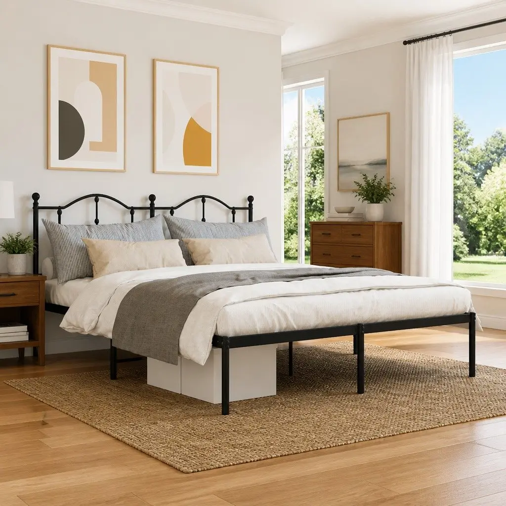 Metal Bed Frame King Size Slatted Base Black