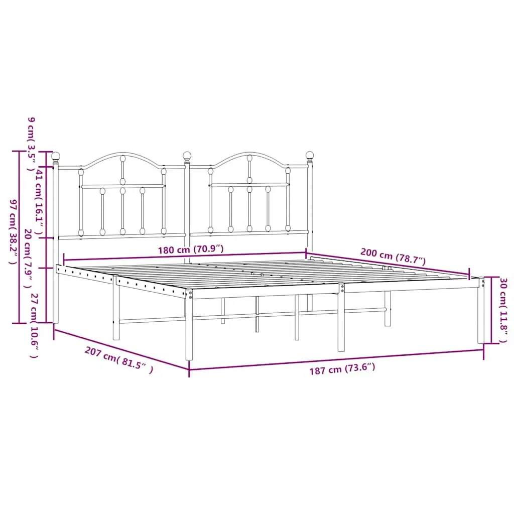 Metal Bed Frame King Size Slatted Base Black
