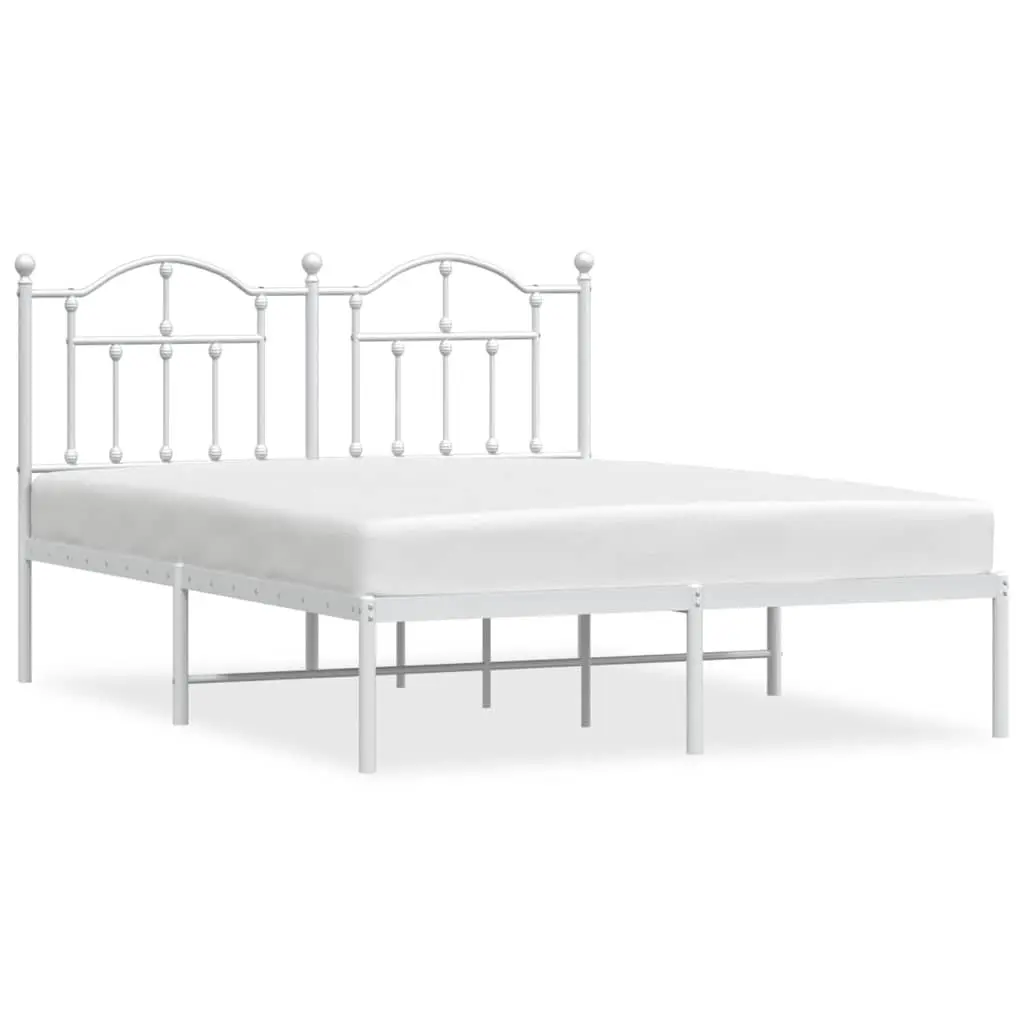 Metal Bed Frame 135x190 cm Slatted Base White