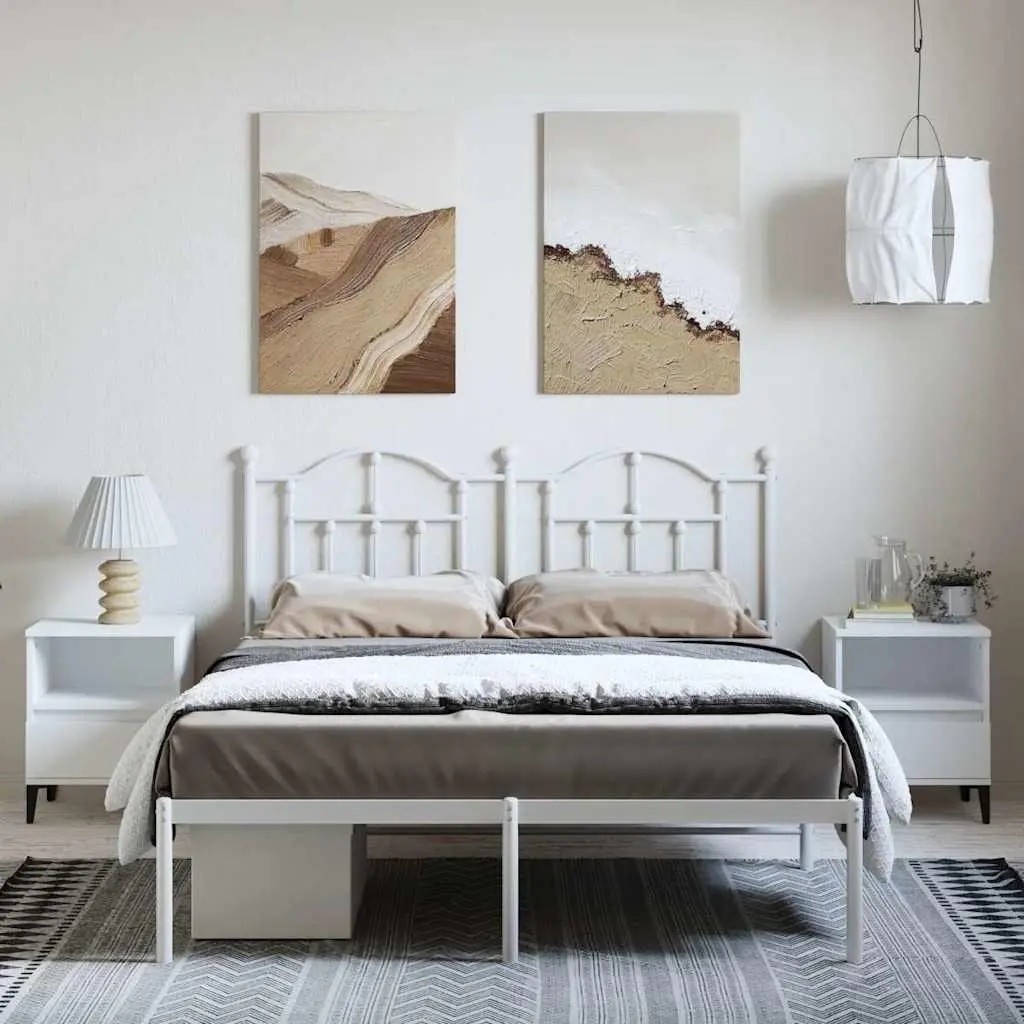 Metal Bed Frame 135x190 cm Slatted Base White
