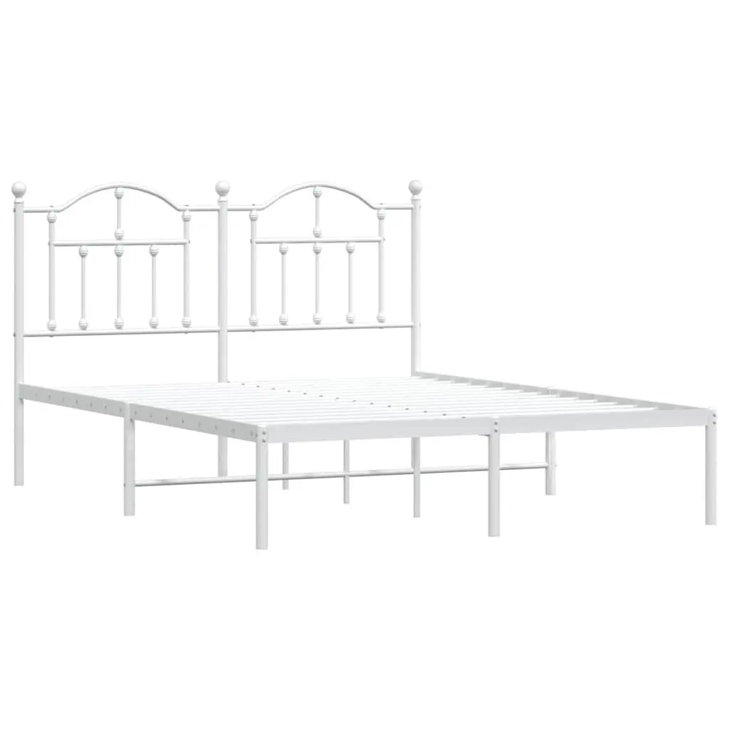 Metal Bed Frame 135x190 cm Slatted Base White