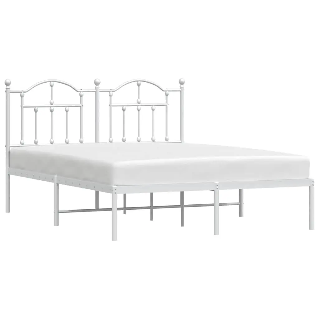 Metal Bed Frame 135x190 cm Slatted Base White