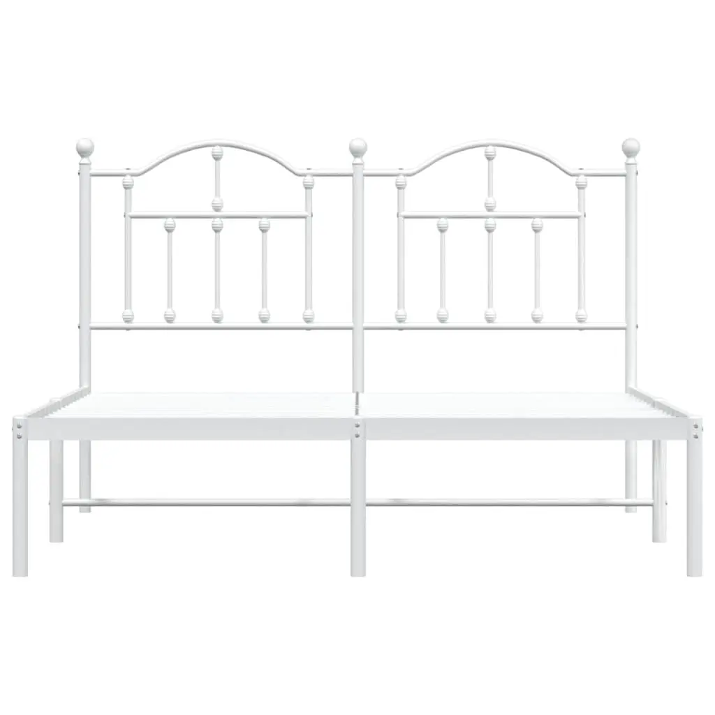 Metal Bed Frame 150x200 cm Headboard White Steel Slats