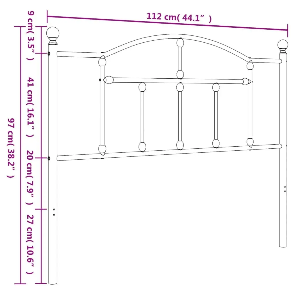 Metal Headboard White 107cm Bed Header Bedroom Furniture Powder Coated Steel