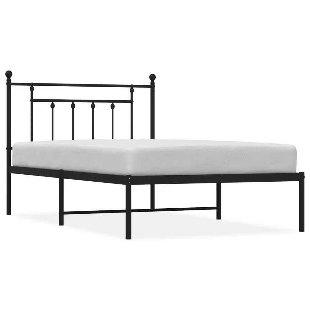 King Single Metal Bed Frame Black Steel Slats with Headboard 107x203cm