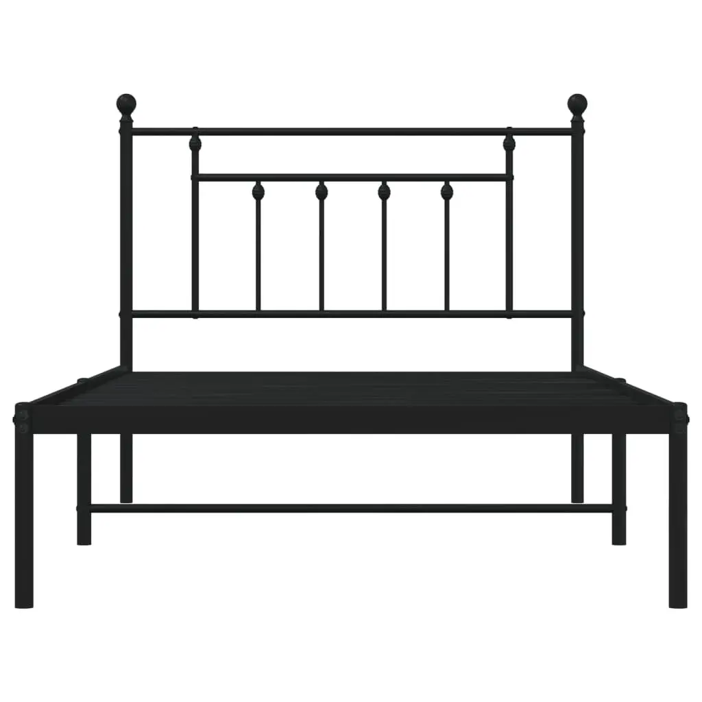 King Single Metal Bed Frame Black Steel Slats with Headboard 107x203cm