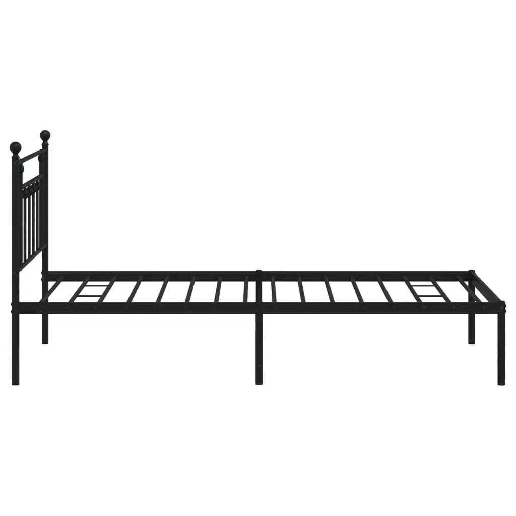 King Single Metal Bed Frame Black Steel Slats with Headboard 107x203cm