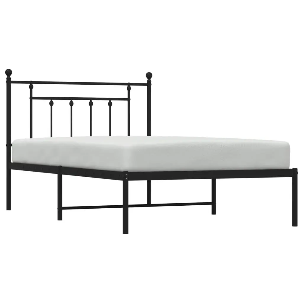 King Single Metal Bed Frame Black Steel Slats with Headboard 107x203cm