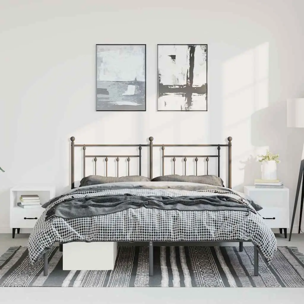 Metal Bed Frame Black 135x190 cm with Headboard Slatted Base