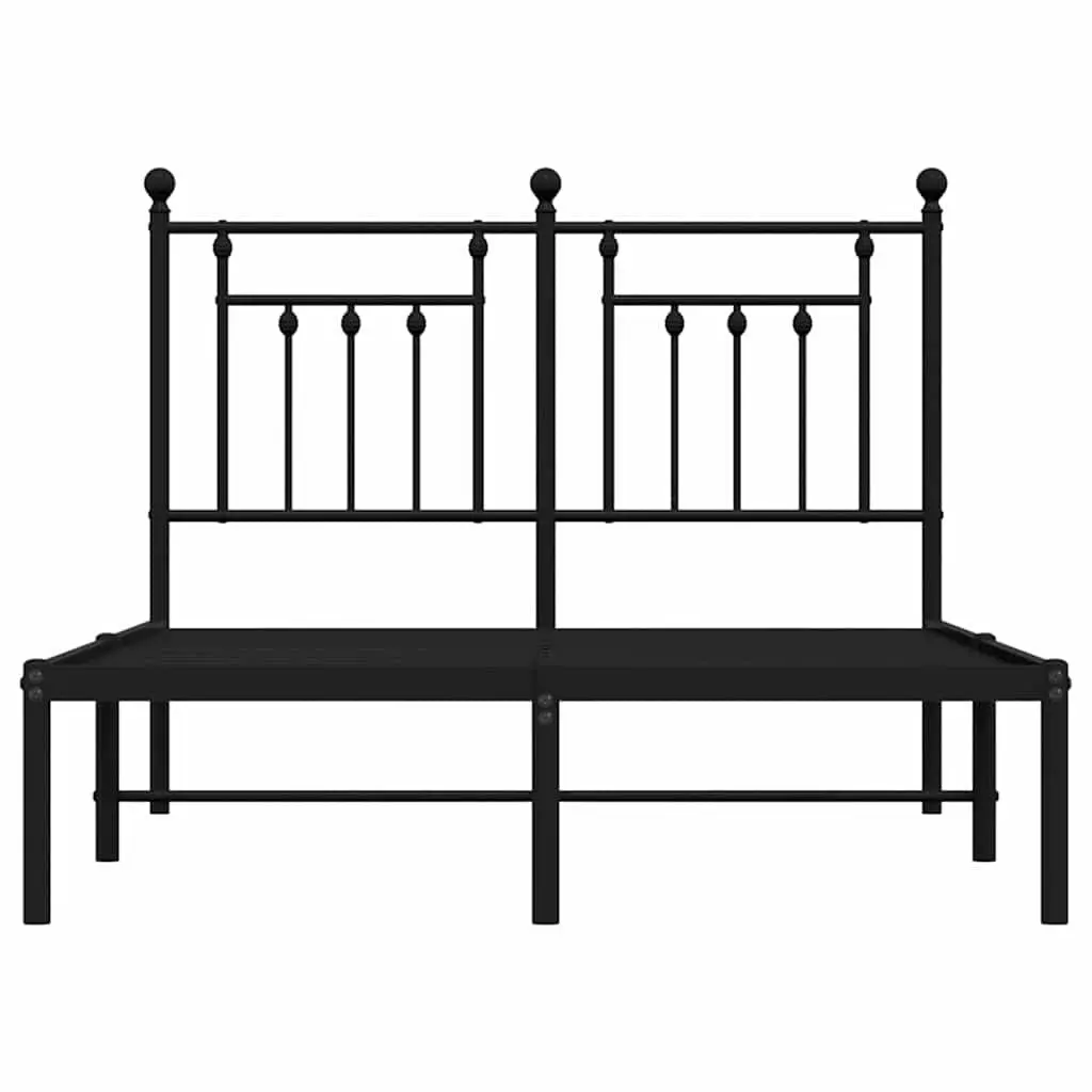 Metal Bed Frame Black 135x190 cm with Headboard Slatted Base