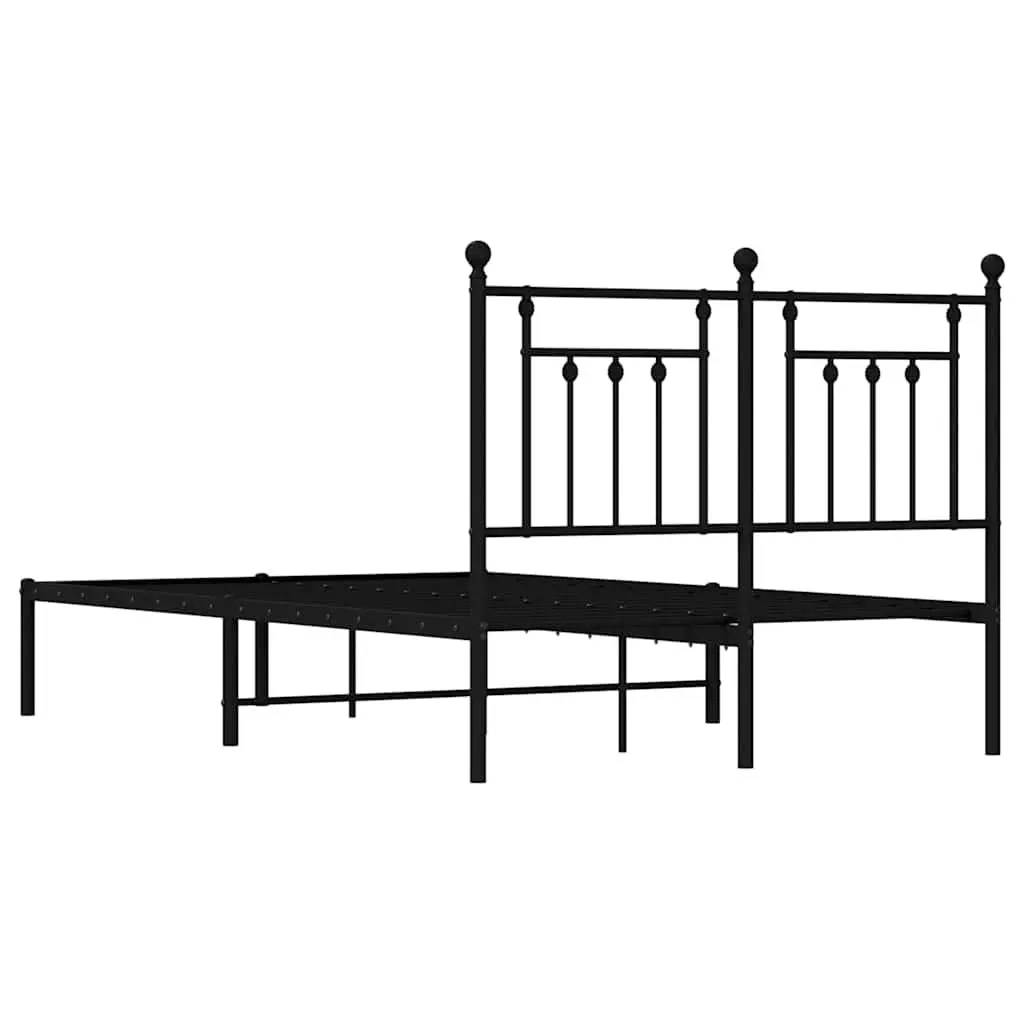 Metal Bed Frame Black 135x190 cm with Headboard Slatted Base