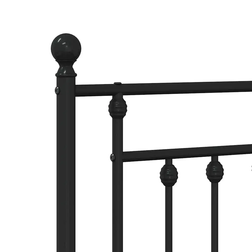 Metal Bed Frame Black 135x190 cm with Headboard Slatted Base