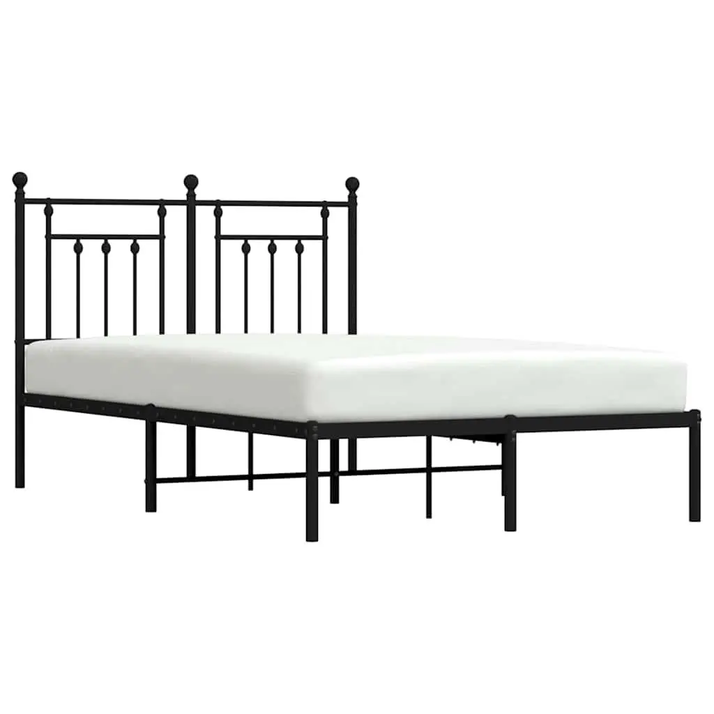 Metal Bed Frame Black 135x190 cm with Headboard Slatted Base