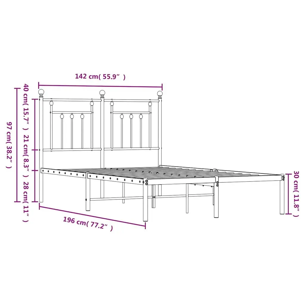 Metal Bed Frame Black 135x190 cm with Headboard Slatted Base