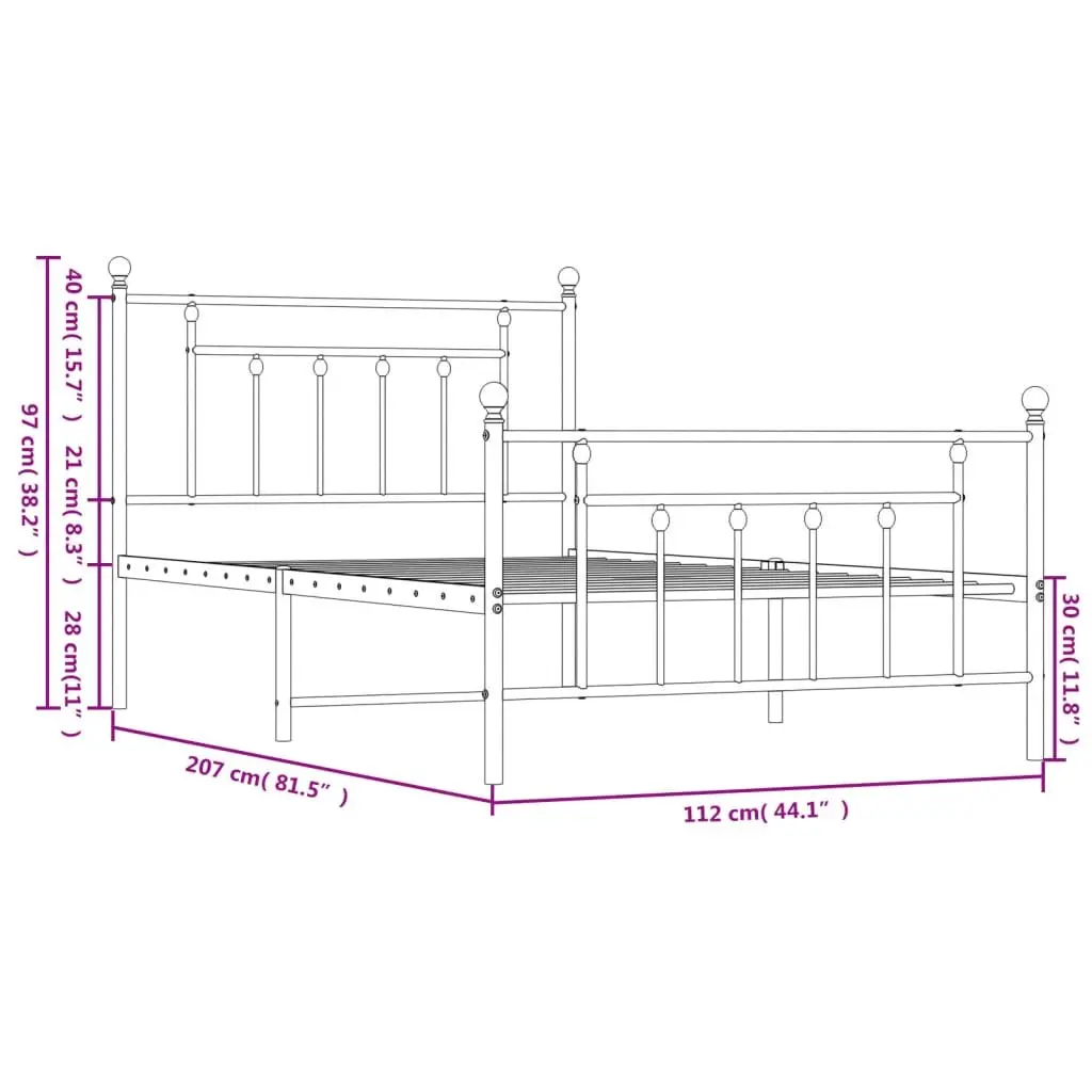 Metal Bed Frame King Single 107x203cm Black Bedroom Furniture Steel Footboard
