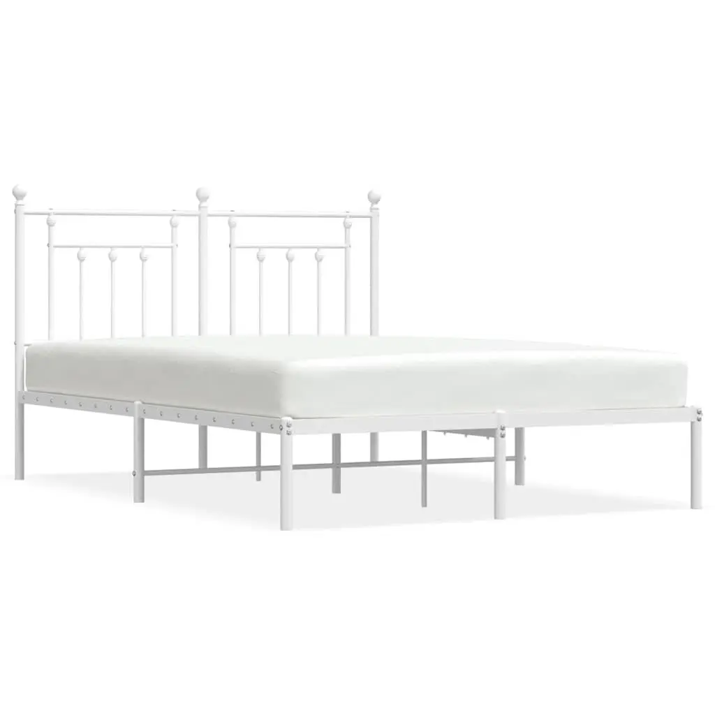 Metal Bed Frame White 150x200 cm Bedroom Furniture with Headboard Slatted Base