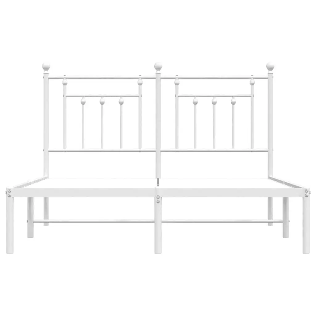Metal Bed Frame White 150x200 cm Bedroom Furniture with Headboard Slatted Base