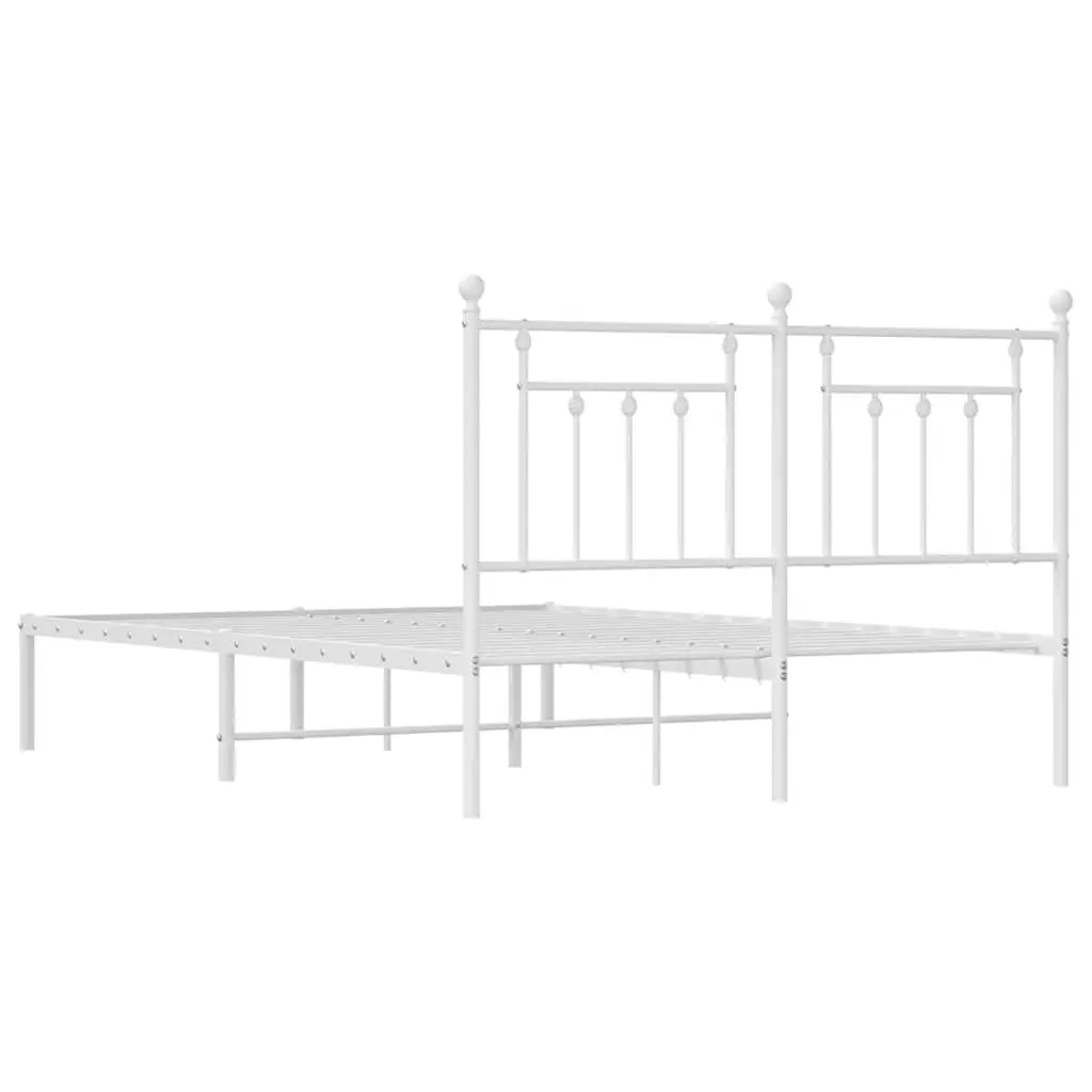 Metal Bed Frame White 150x200 cm Bedroom Furniture with Headboard Slatted Base
