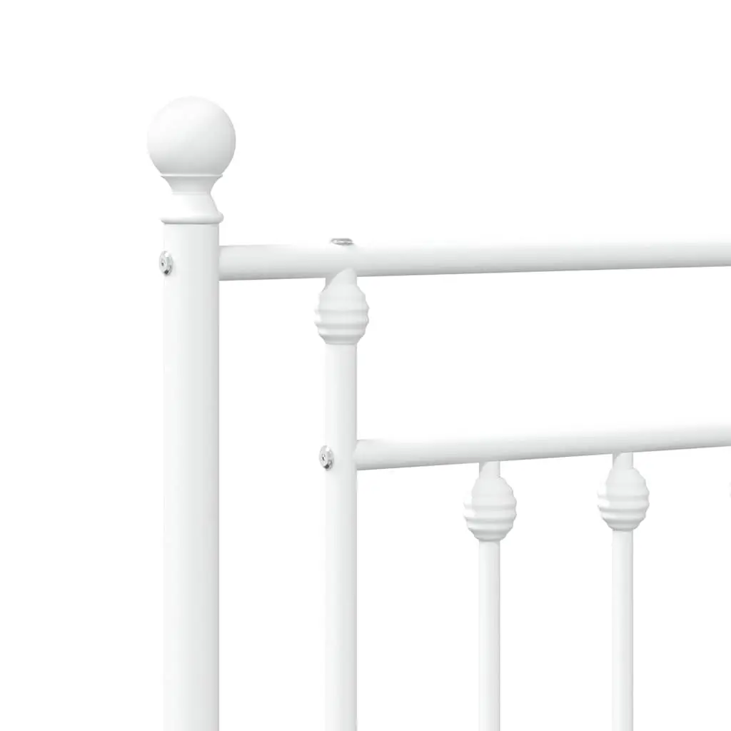 Metal Bed Frame White 150x200 cm Bedroom Furniture with Headboard Slatted Base