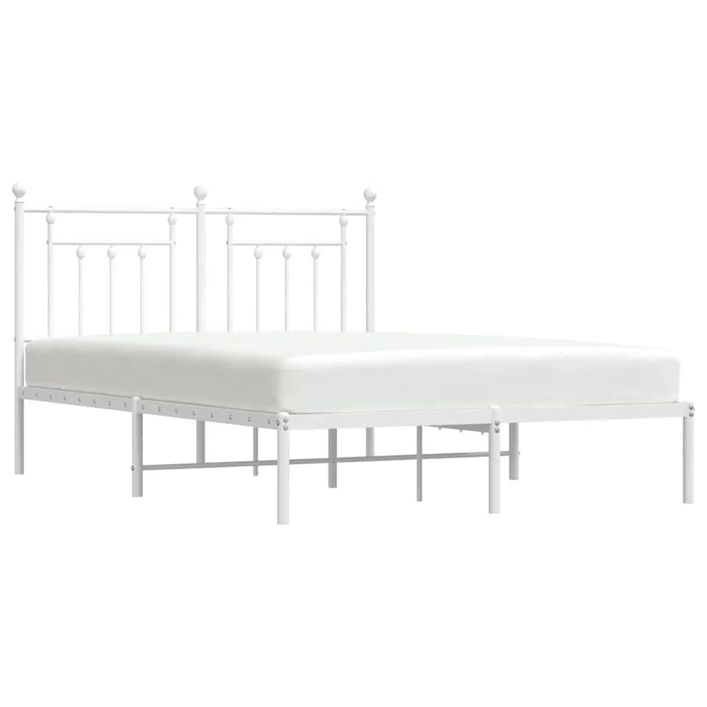 Metal Bed Frame White 150x200 cm Bedroom Furniture with Headboard Slatted Base