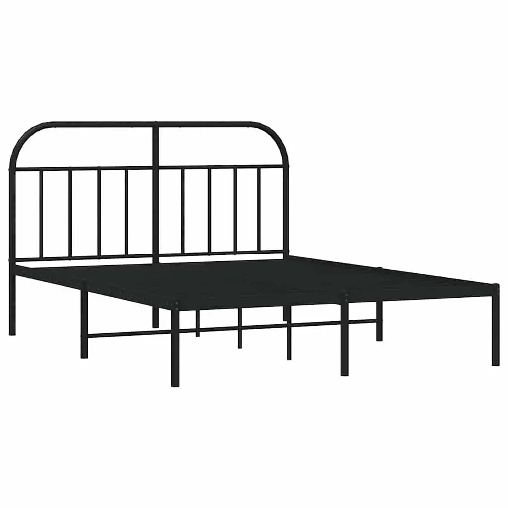 Metal Bed Frame with Headboard 150x200 cm Black