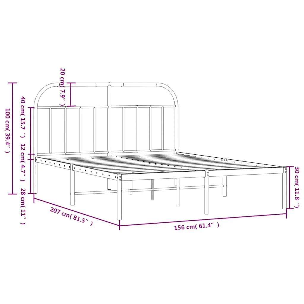 Metal Bed Frame with Headboard 150x200 cm Black