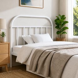 Metal Headboard White 107 cm Bedroom Bed Header with Sturdy Legs Back Support