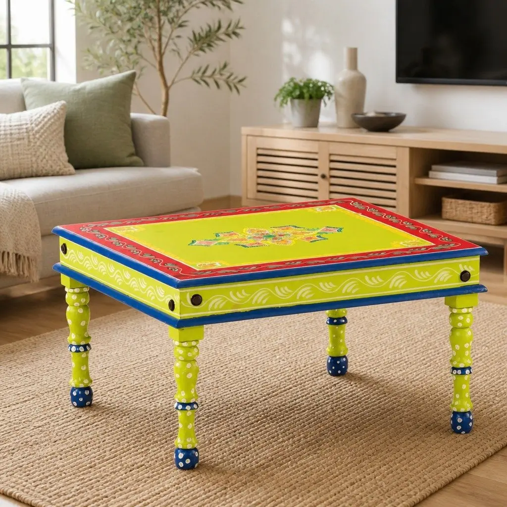 Green Coffee Table Made of Solid Mango Wood