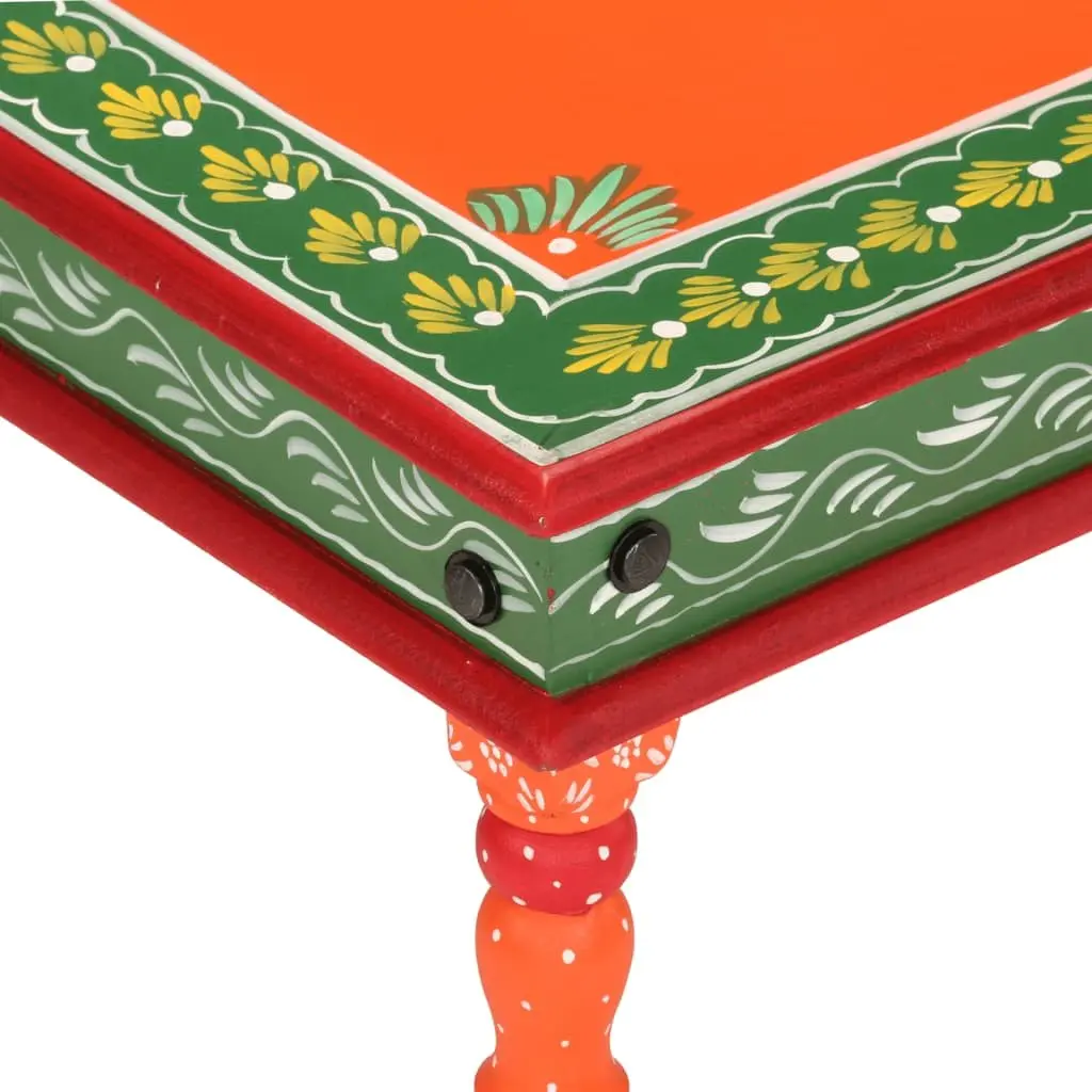 Coffee Table Hand Painted Solid Wood Mango Living Room Orange