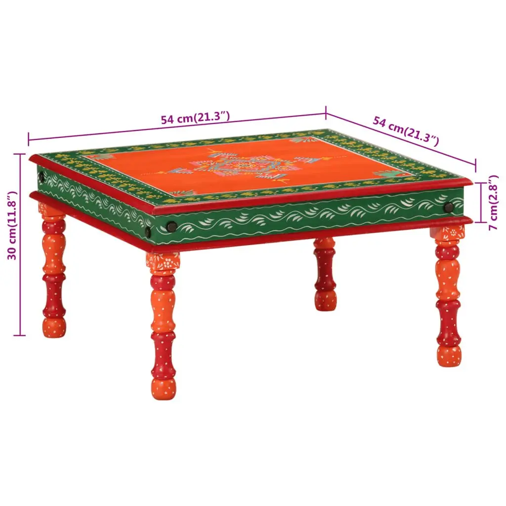 Coffee Table Hand Painted Solid Wood Mango Living Room Orange