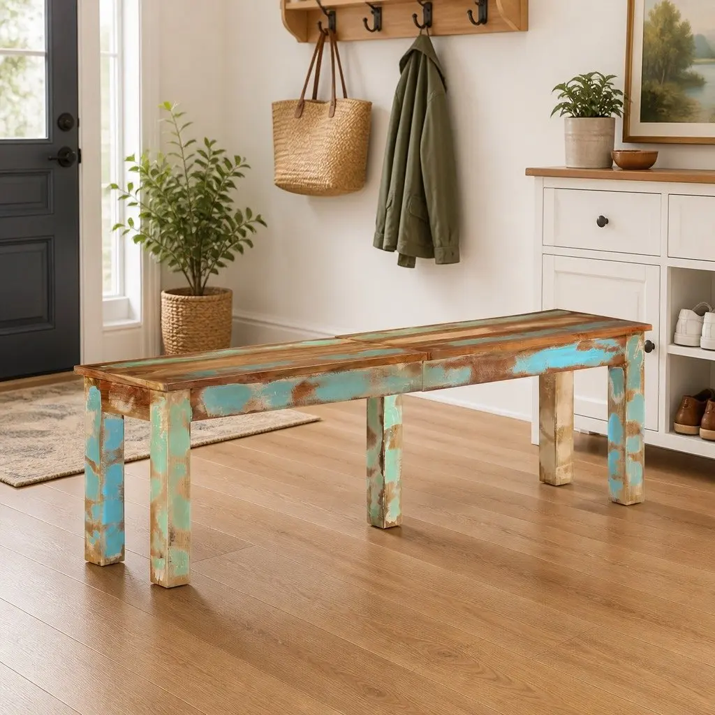 Wooden Bench Indoor Seating 160x35x46cm Solid Reclaimed Wood Brown