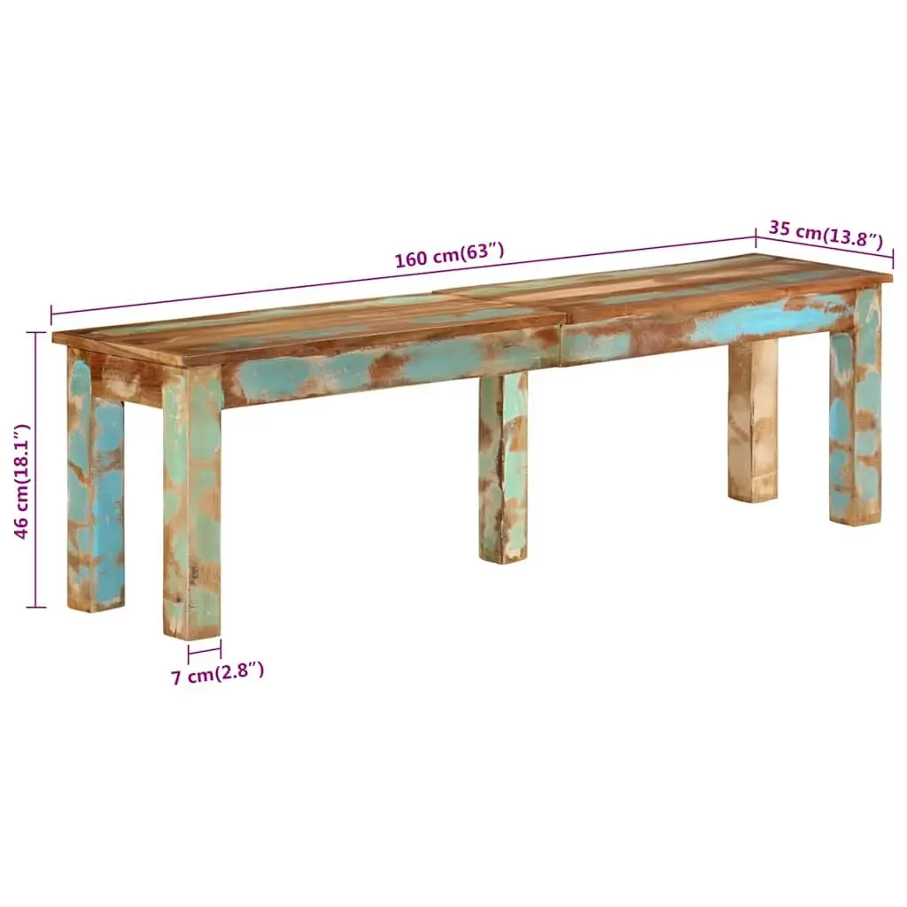 Wooden Bench Indoor Seating 160x35x46cm Solid Reclaimed Wood Brown