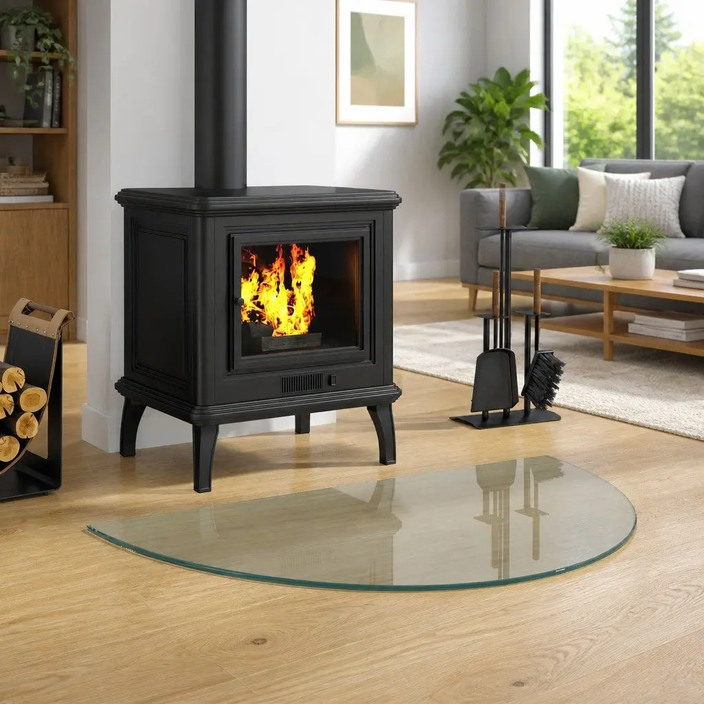 Fireplace Hearth Pad Floor Protection Tempered Glass 800 x 500 mm Transparent