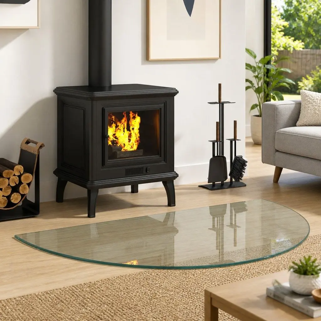 Fireplace Hearth Protector Heat-Resistant Tempered Glass Plate 1000 x 600 mm Transparent