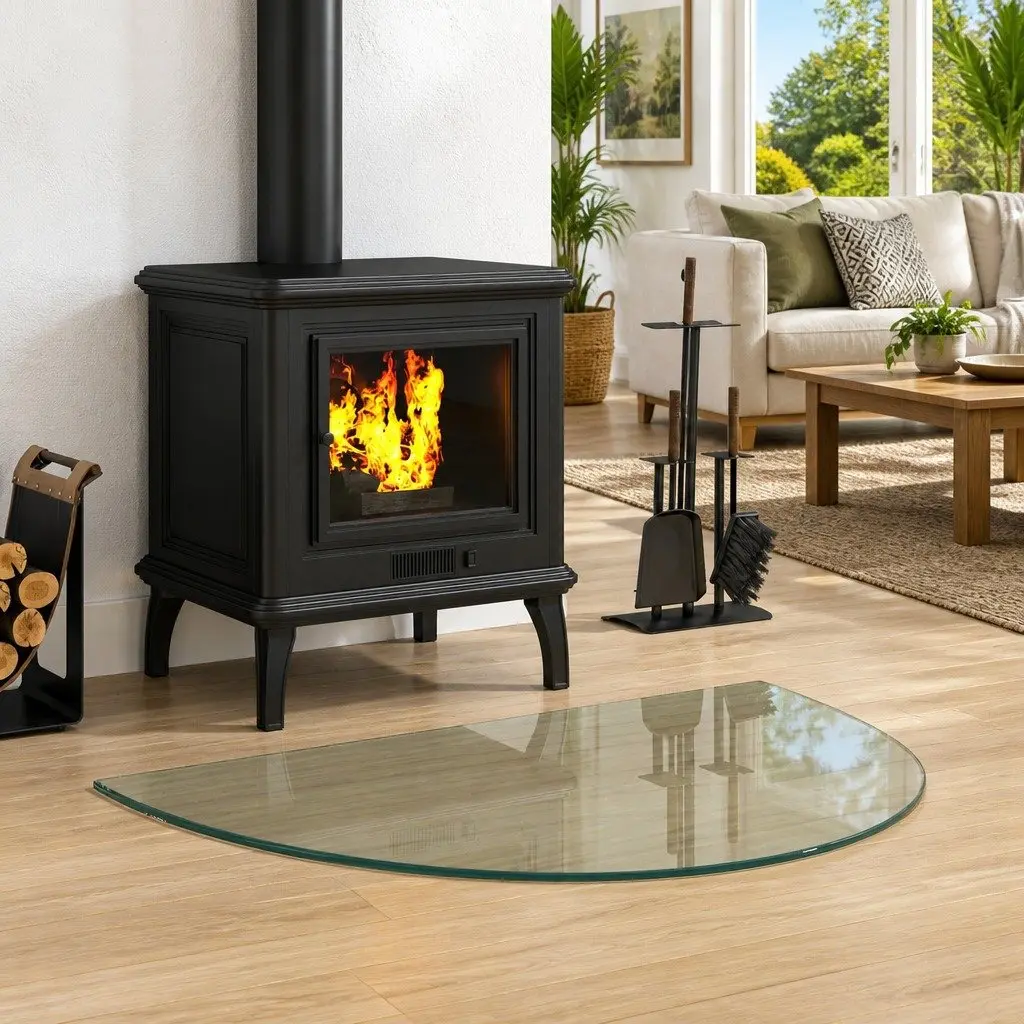 Fireplace Hearth Pad Heat Resistant Tempered Glass Protector 800 x 500 mm Transparent