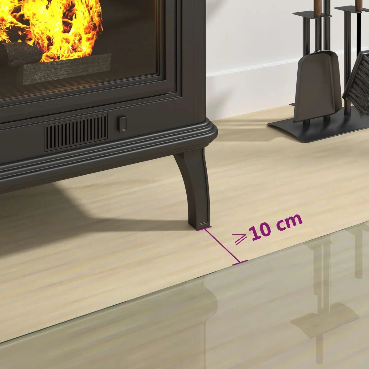 Fireplace Hearth Pad Heat Resistant Tempered Glass Protector 800 x 500 mm Transparent