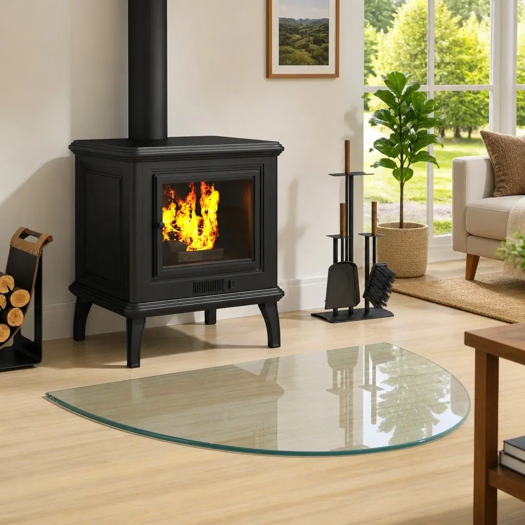 Fireplace Hearth Pad Heat Resistant 800 x 600 mm Transparent Tempered Glass