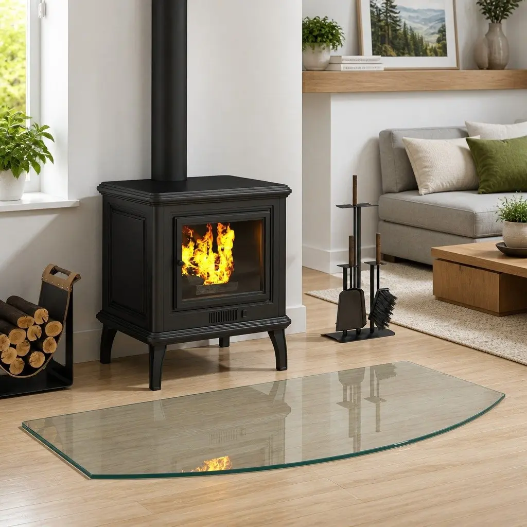 Tempered Glass Fireplace Plate Heat-Resistant Transparent 100x50cm Floor Protector