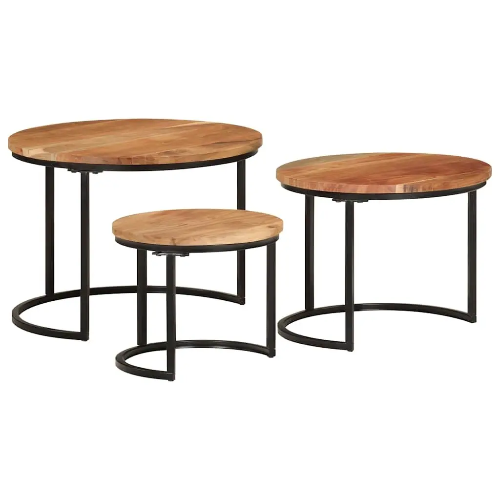 Nesting Tables Solid Wood Acacia Brown Coffee Side Table Storage Set 3 Piece