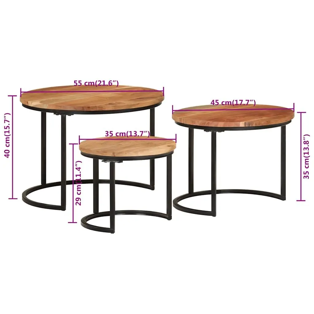 Nesting Tables Solid Wood Acacia Brown Coffee Side Table Storage Set 3 Piece