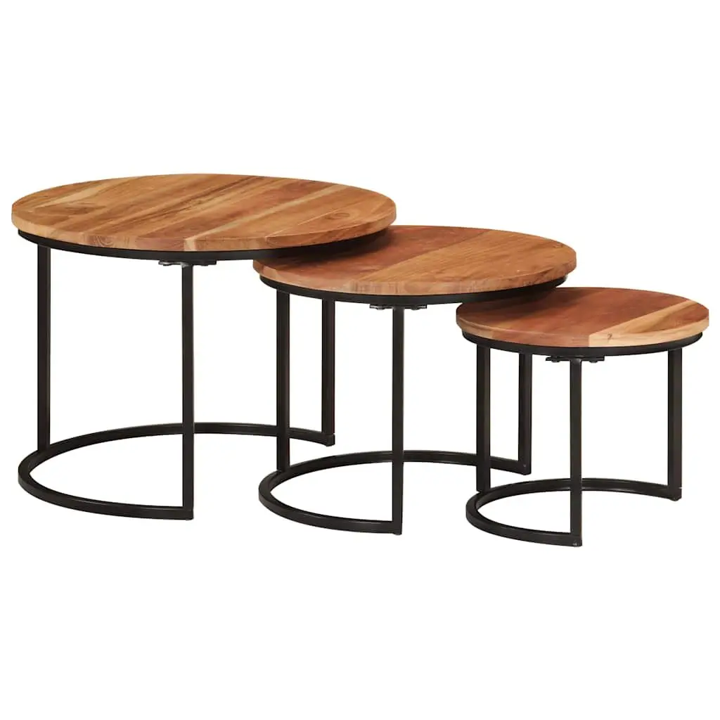 Nesting Tables Solid Wood Acacia Brown Coffee Side Table Storage Set 3 Piece