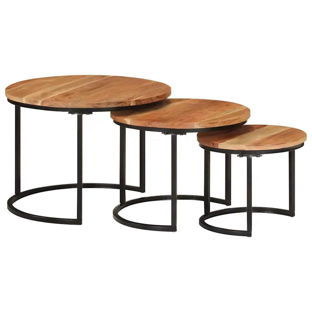 Nesting Tables Solid Wood Acacia Brown Coffee Side Table Storage Set 3 Piece