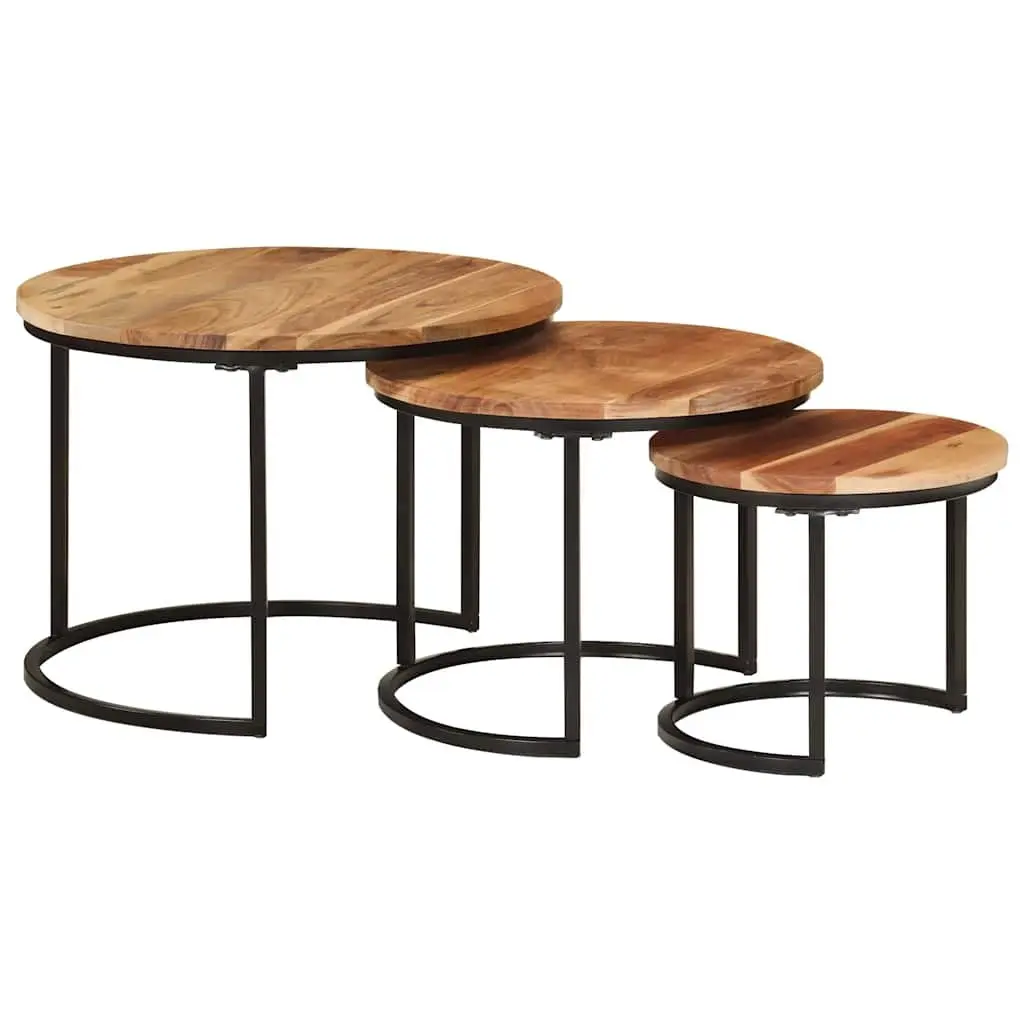 Nesting Tables Solid Wood Acacia Brown Coffee Side Table Storage Set 3 Piece