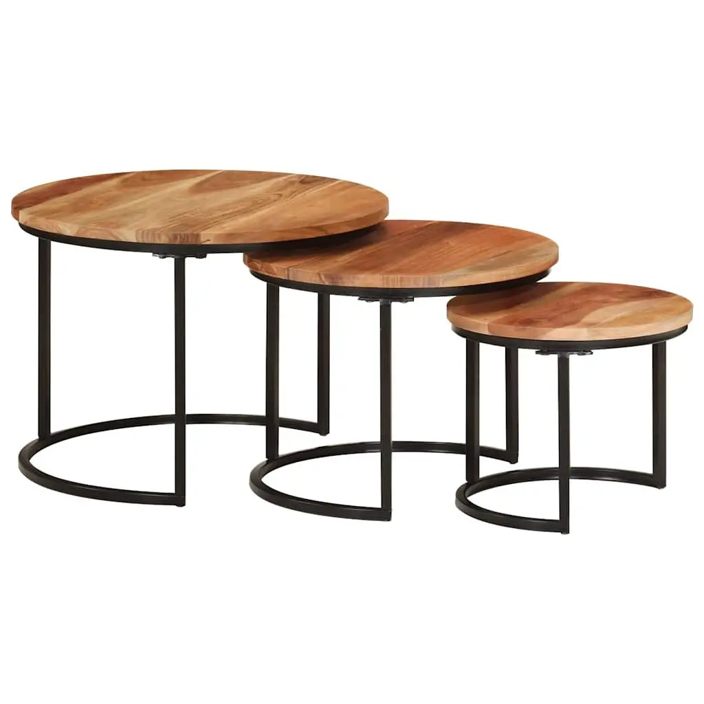 Nesting Tables Solid Wood Acacia Brown Coffee Side Table Storage Set 3 Piece