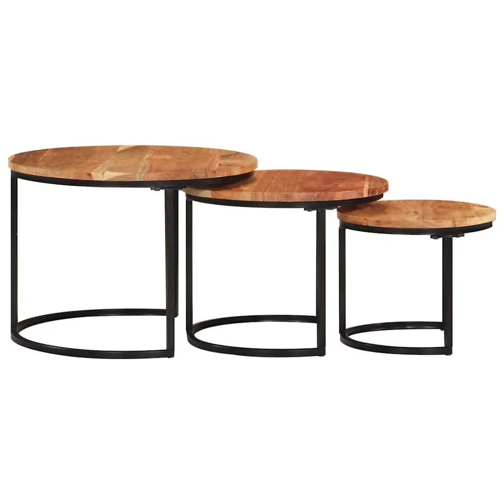 Nesting Tables Solid Wood Acacia Brown Coffee Side Table Storage Set 3 Piece