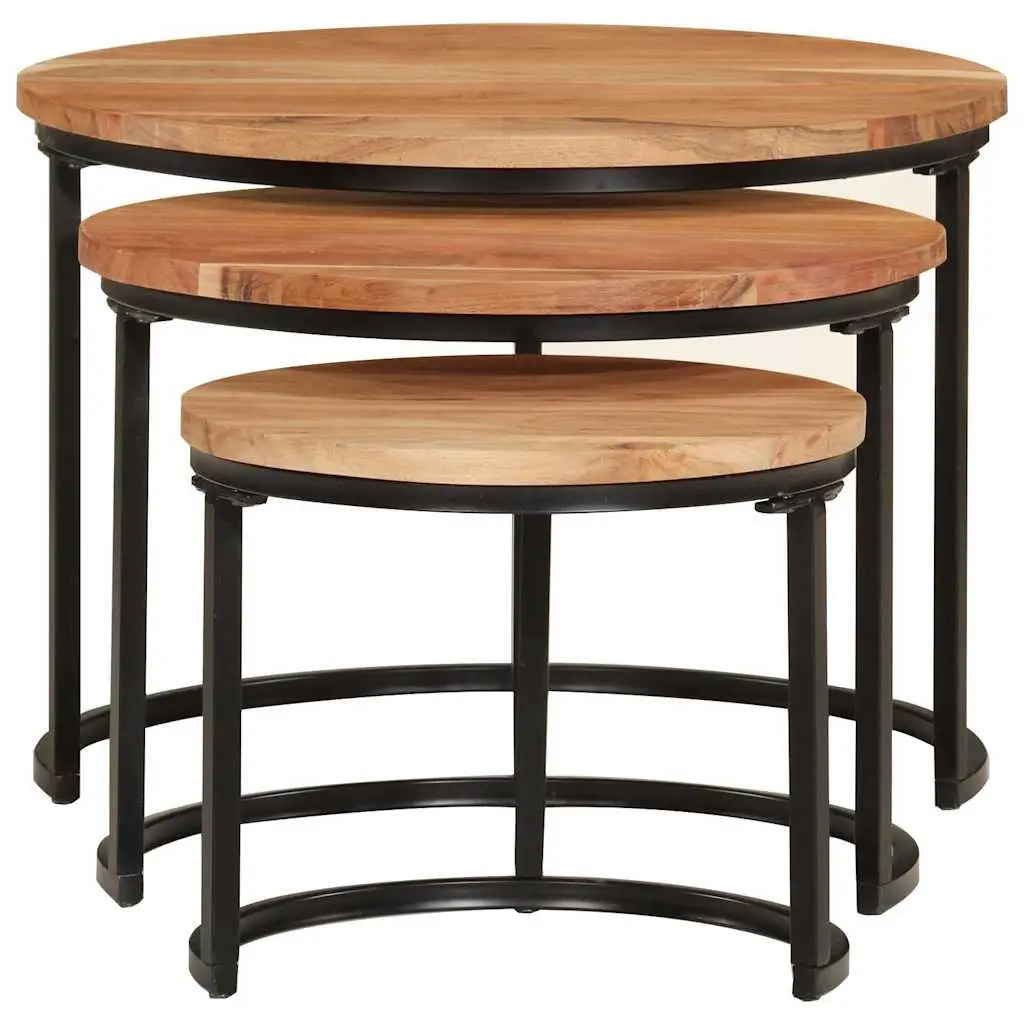 Nesting Tables Solid Wood Acacia Brown Coffee Side Table Storage Set 3 Piece