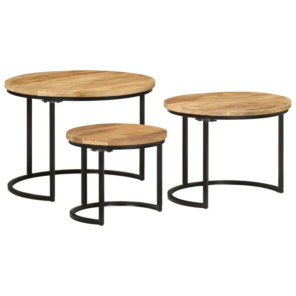 Nesting Tables Set 3 pcs Solid Mango Wood Coffee Table Side Table Living Room