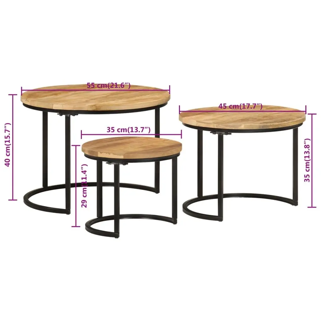 Nesting Tables Set 3 pcs Solid Mango Wood Coffee Table Side Table Living Room